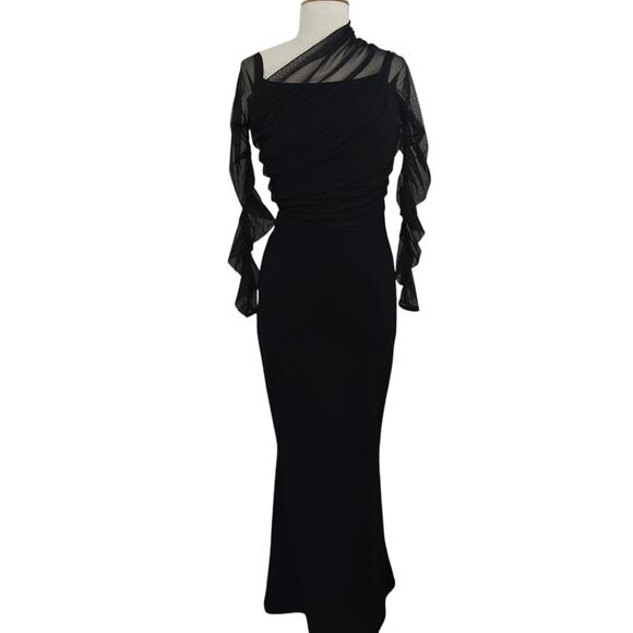 Marcella Monroe Mermaid Dress Size Small Black Stretch Mesh Evening Wedding - Picture 2 of 11
